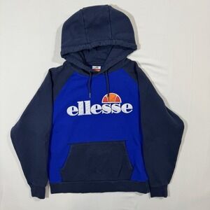 Ellesse Men's Hoodie Raglan Colorblock Blue Navy‎ XL Streetwear Athleisure Retro